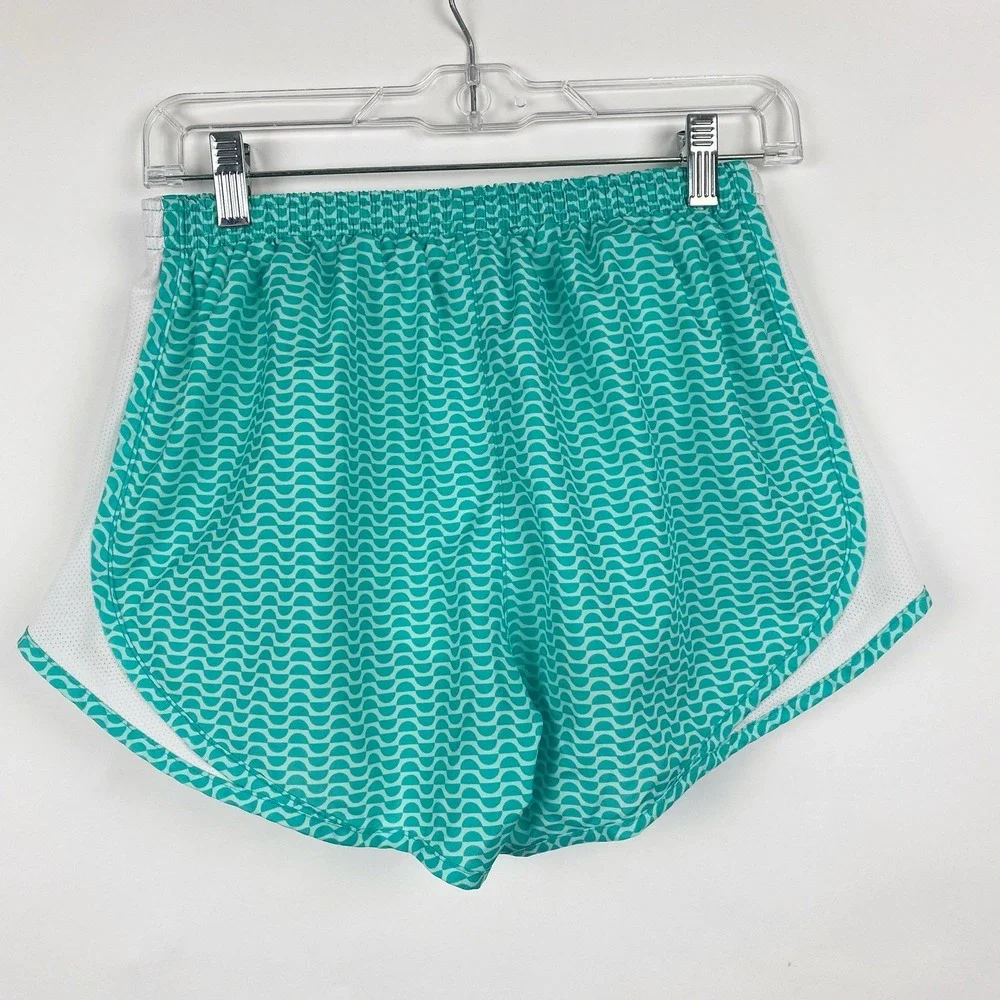 Nike Tempo Wave Print Mesh Panel‎ Running Shorts Womens S Teal White